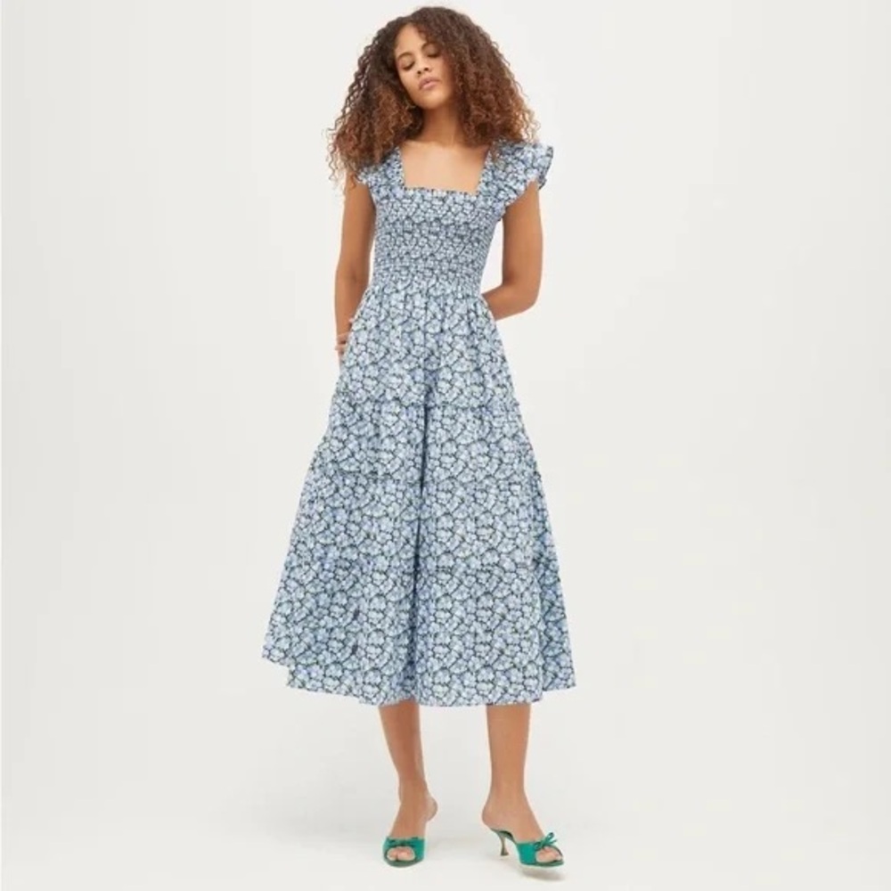 Hill house Ellie Nap Dress in Pansy Blue Floral Cotton. Size XXS